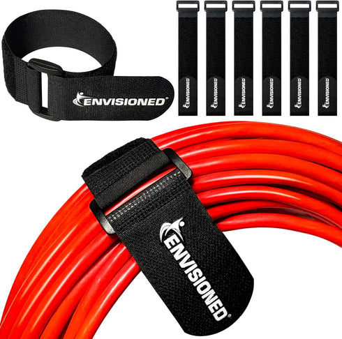 Reusable Cinch Straps, 1" x 15", 12 Pack, Quality Hook and Loop Securing Straps (Black)