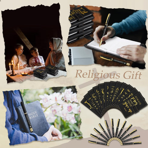 Spakon 12 Sets Christian Gifts, Leather Bible Study Notebook, Verse Ballpoint Pen, Prayer Journal for Men Women