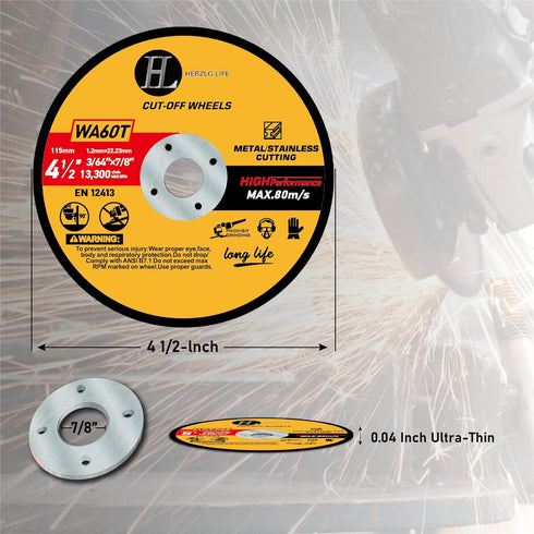 Cut Off Wheels 4 1/2 inch 25 Pack, Cutting Wheel for Metal & Stainless Steel, Ultra-Thin Professional Fast Cutting Disc for Angle Grinder 4-1/2" x 3/64" x 7/8"