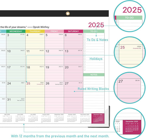 Calendar 2025-2026, 18 Monthly Desk/Wall Calendar, 16.8" x 12", July 2025 - December 2026, Thick Paper with Corner