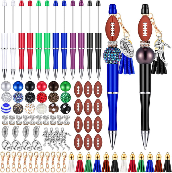 Jutom 12 Pcs Plastic Beadable Pens, 50 Pcs Colorful Beads, 12 Tassels, Assorted Colors for DIY Making Kit