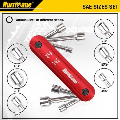 HURRICANE 6 in 1 Folding Nut Driver Set SAE, Hex Nut Driver Set, Cr-V Steel Shank. Premium Portable Premium Aluminum Handle. Easy to Carry Out, 3/16, 1/4, 5/16, 11/32, 3/8, 7/16 inch by HURRICANE