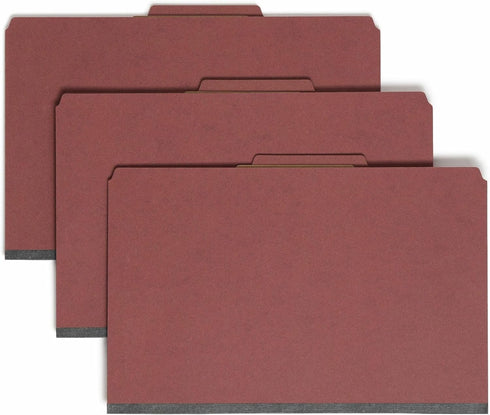 Smead Pressboard Classification File Folder with SafeSHIELD Fasteners, 1 Divider, 2" Expansion, Legal Size, Red, 10 per