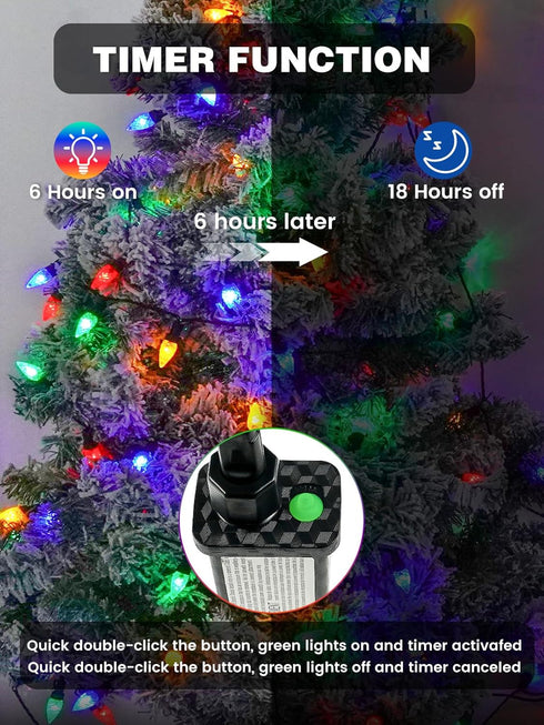 2 Pack C6 200 66 13 Christmas Lights Outdoor Indoor, Total LED FT Connectable Christmas String Lights with Timer