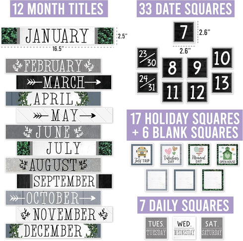 Hadley Designs Farmhouse Classroom Calendar Set - Bulletin Board Calendar for Classroom Decor, Teacher Supplies