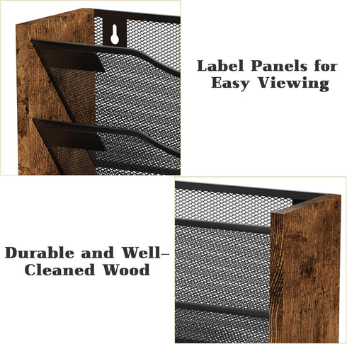 Ironwood 5 Pocket Hanging Wall File Organizer, Mesh Mail Holder with Nametag Label for Office & Home