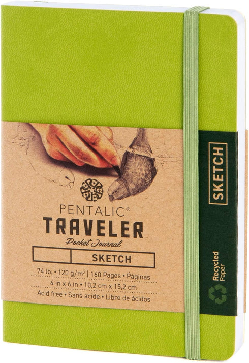 Pentalic Pocket Sketchbook, 4" x 6", 160 Pages, Olive Green Traveler Journal