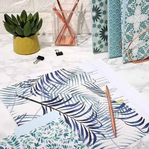 Paper Junkie 24-Pack Decorative File Folders, 6 Cute Floral Designs, Heavyweight Letter Size, Blue, Teal, Green