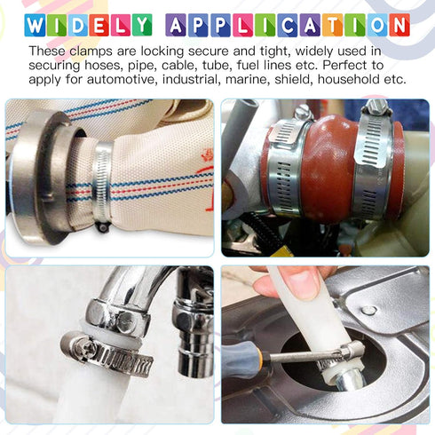 Glarks 120Pcs 304 Stainless Steel Hose Clamps Assortment Kit, Adjustable 8-44mm Worm Gear Clamps for Plumbing,