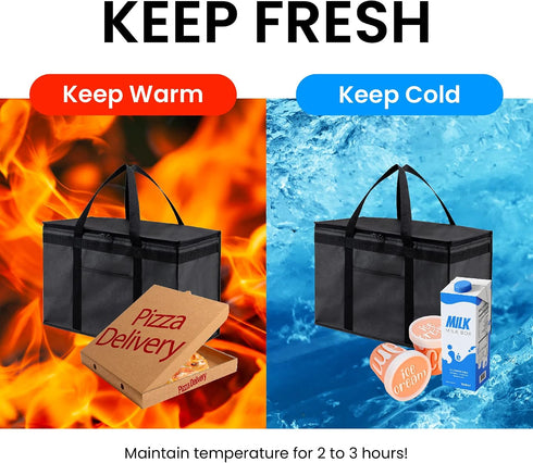 (2XL) NZ home Insulated Bags for Food Delivery Grocery Shopping Cooler Bag, Pizza Delivery, Hot & Cold Catering Tote