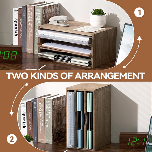KIRIGEN Wooden Desktop Organizer, Paper Storage Letter Tray File Sorter, 3 Layer Trays for Home Office Accessories,