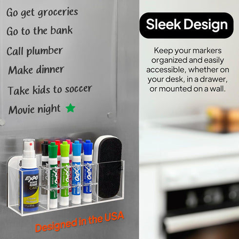 8-Slot Strong Magnetic Dry Erase Marker Holder for Whiteboard, Acrylic Pen Organizer with Glass and Wall Mount