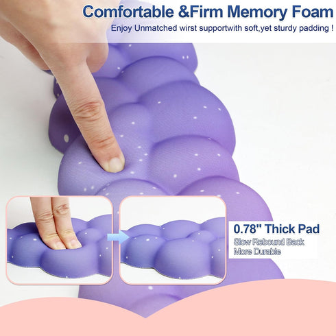 Set Set Cloud Wrist Rest for Keyboard and Mouse, Includes Cute Coaster, with Computers and LaptopsPurple Star