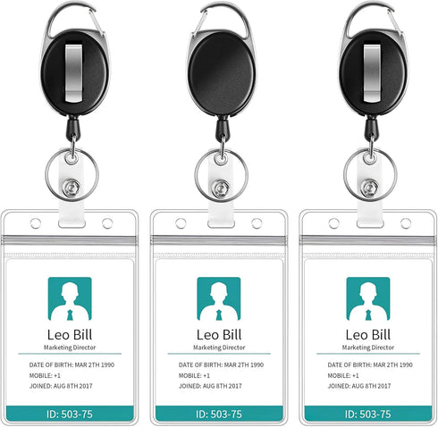 Puroma 3 Pack Clear ID Badge Holder with Waterproof Vertical Lanyard, Carabiner Badge Reel, Key Ring for Card Holder