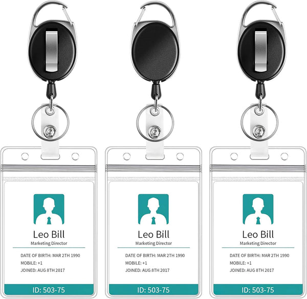Puroma 3 Pack Clear ID Badge Holder with Waterproof Vertical Lanyard, Carabiner Badge Reel, Key Ring for Card Holder