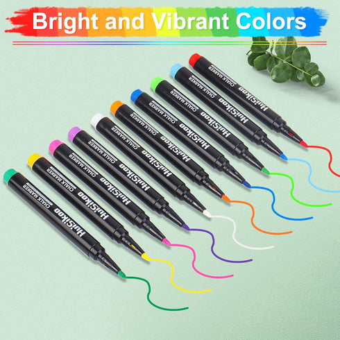 HuiSikoo 1mm (10 Liquid Chalk Markers for Acrylic Calendar Planning Board - Fine Tip Wet Erase Markers for Dry Erase