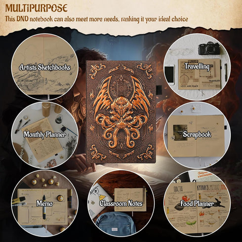 DND Campaign Journal, 3D Cthulhu Embossed Leather Cover, 192 Blank Pages, A5 Notebook for RPG Notepad, Great for GM &