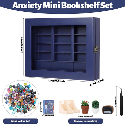 Anxiety Bookshelf Mini Books Display for Stress Relief and Fun Decor Small Decorative Miniature Library Potted Plants