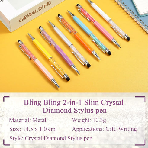 Hestya 26 Pieces Crystal Stylus Ballpoint Pen Capacitive Stylus Pens for Touch Screens Glitter Diamond Bling Black Ink Writing Pens 2-in-1 Slim Pens for Office School Stationery Supplies