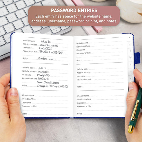 GoGirl Password Book with Alphabetical Tabs - Internet Address & Password Keeper Logbook, Pocket Size, Royal Blue