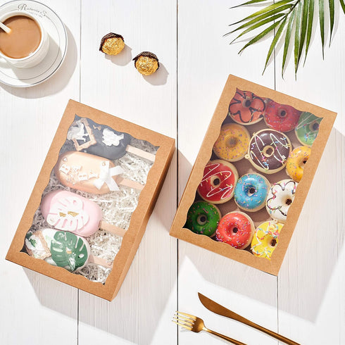 NEKSUNBAK 50PCS 10x7x2.5 inches Brown Chocolate Covered Strawberries Boxes with Display Window, Sweet Treat Boxes