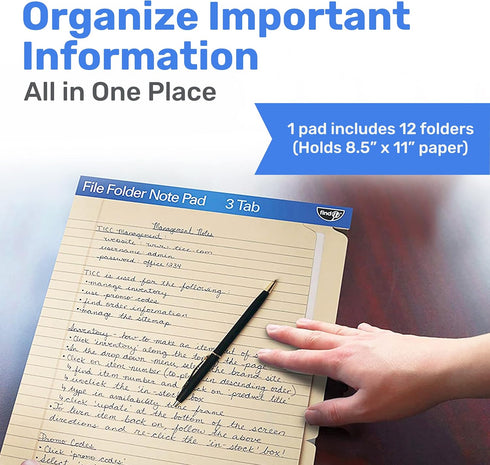 Find It File Folder Notepad - Pack of 12, 9.5 x 12.5 Inch Notebook Organizer Folders for Document and Clipboard