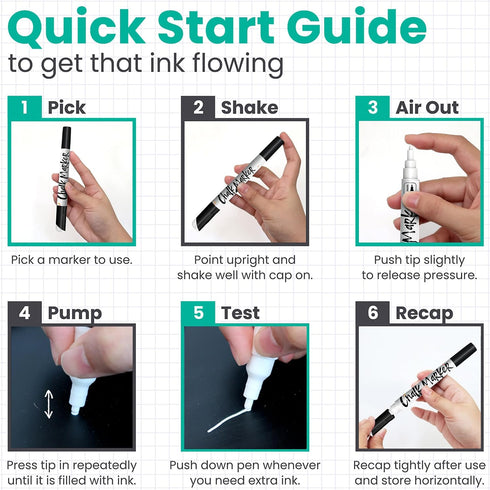 6 (1mm, 3mm, 5mm, 15mm) Chalkola White Chalk Markers - Dual tip, Fine & Jumbo Tip | Erasable Liquid Chalk Pens