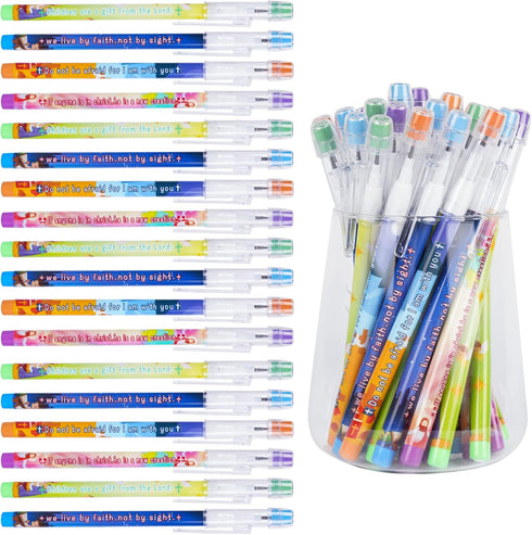 Kolewo4ever 48pcs HB Bible Verses Pencils - Multicolor Non-Sharpening Stackable Pencils for Sunday School Gifts