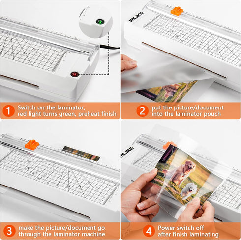 IMLIKE A4 Laminator Machine with Paper Trimmer, 6 in 1 Hot Laminator, 10 Laminating Sheets, 9 Inches for Home/Office