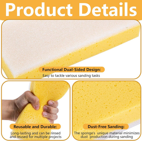 RUBII 4 9 Inch Pcs Drywall Wet Sanding Sponge, Washable Double Sided Drywall Finishing Sponge, Reusable Drywall Sanding