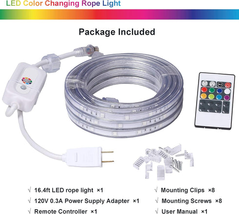 Areful 16.4 8 Feet Flat Flexible LED Rope Lights, Color Changing RGB Strip Light with Remote Control, Colors Multiple