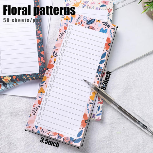 Koogel 4PCS Magnetic Notepads for Refrigerator, Floral Design Notepads for Grocery List Shopping List To-Do List Reminders 50 Sheets