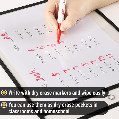 6 Pack, 10.2 14 Inches, Mr. Pen - Dry Erase Pockets, x Black, Reusable Plastic Sleeves for Paper, Clear Shop Ticket