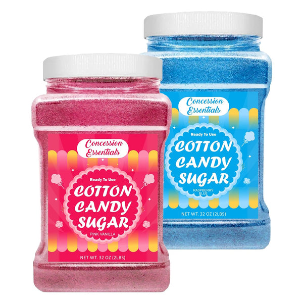 Concession Essentials Cotton Candy Floss Sugar -Pink Vanilla and Blue Raspberry /2lb Jars Each