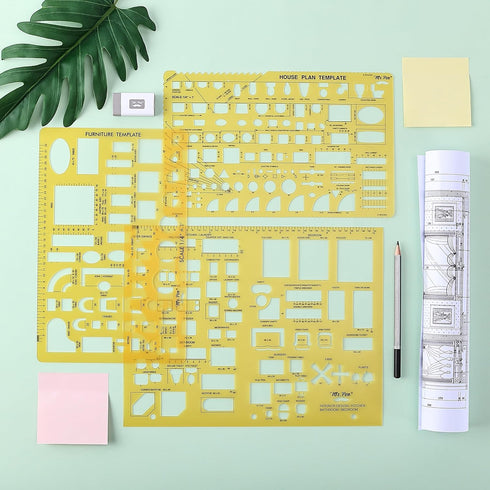 Mr. Pen- House Plan, Interior Design and Furniture Templates - Drafting Tools and Ruler Shapes Set of 3