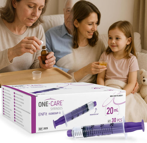 20ml (Pack 30) 30/bx Blister-Packed ONE-CARE Syringes ENFit of with Mounted Cap, Sterile, Syringes