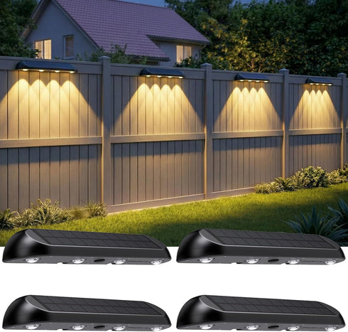 POOWUUDT 11.81inch Solar Fence Lights Outdoor Waterproof, 3-Mode (3000K/4000K/6000K),4 LED with Upgraded High-Efficiency