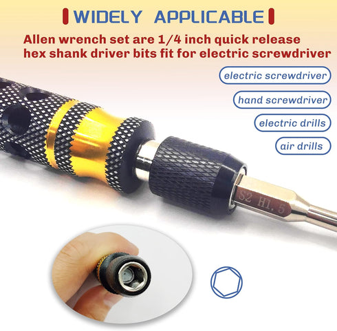 4 in 1 RC Model Repair Tools Kit - 1/4" Drive Hex Driver Bit Set 1.5mm 2.0mm 2.5mm 3.0mm Allen Wrench Keys for Electric