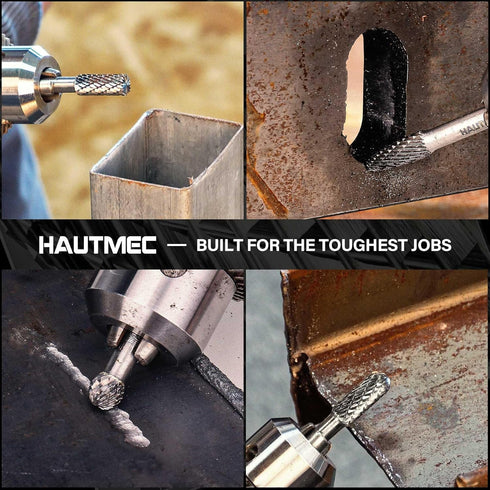 HAUTMEC Tungsten Carbide Rotary Burr Bit – 1/4" Shank, Double Cut Rotary File for Die Grinder, Professional Grade