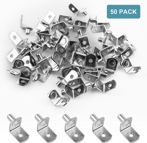 Veiwonat 50 Pins1/4 Inch Pcs Shelf Pegs Upgraded Diameter L-Shaped Perforated Nickel Plated Shelf Pins, Cabinet Shelf