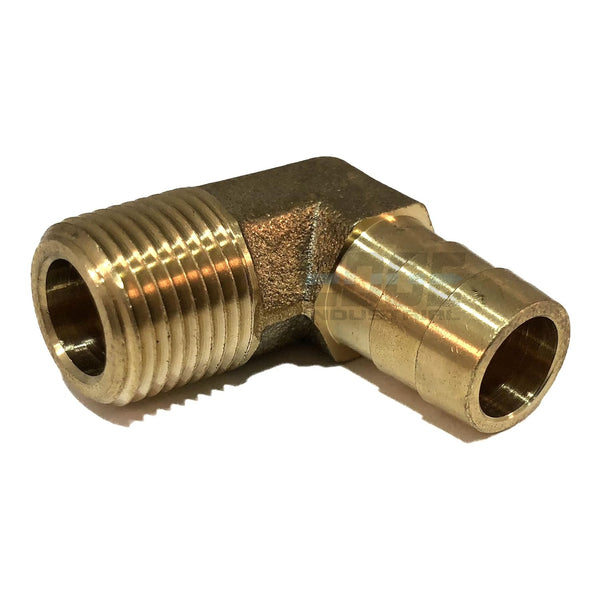 1/4" Male NPT MNPT 90 Degree Brass Elbow Fitting, 1/2" Hose ID for Fuel/AIR/Water/Oil/Gas/WOG (Qty 01)