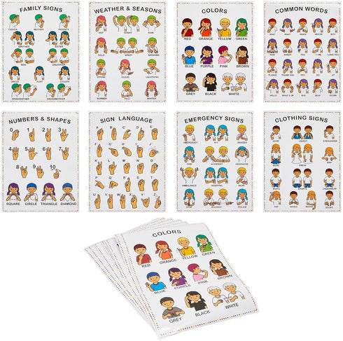Bright Creations 8 Pack Sign Language Posters for Kids, Teacher Classroom Supplies (13 x 17 In)