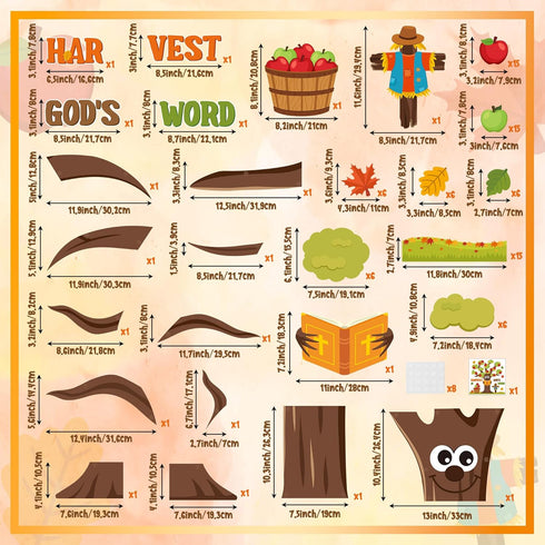 BeYumi Fall Harvest Bulletin Board Set, 94Pcs Christian Thanksgiving Apple Tree Cross Cutouts for Sunday School Decor