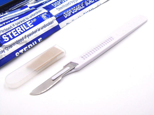 Disposable Scalpels with High-Carbon Steel Blades, Sterile, Individually Foil Wrapped, Box of 10