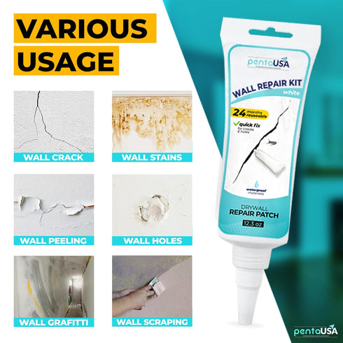PentaUSA Drywall Repair Kit - 12.3Oz Wall Mending Agent with Scraper, Spackle Patch for Wall Hole, White