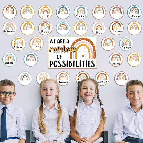 Boho Rainbow Bulletin Board Classroom Decoration - Motivational Cutouts, Positive Inspirational "We are A Rainbow of