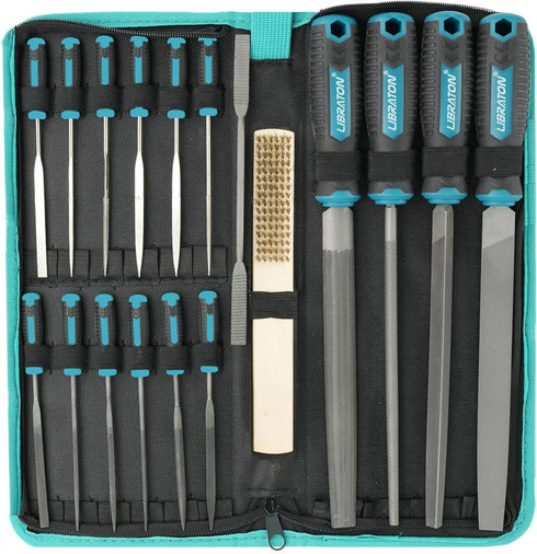 Libraton 31PCs Metal File Set, Metal Files for Steel, 12 Needle Files with Case, Riffler File, Sandpapers