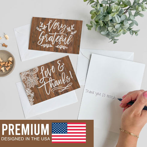 Hadley Designs 24 Rustic Wood Thank You Cards with Envelopes - Great Note for Adult Funeral Sympathy or Gift Gratitude
