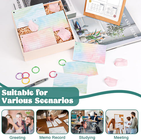 DOSTATNI 1000 3x5 PCS Colored Index Cards with Hole Lined Flash Cards with Binder Rings Watercolor Notecards with Rings