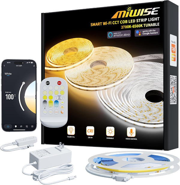 MIWISE COB LED Strip Light White LED Tape Lights 2700K-6500K 24V Color